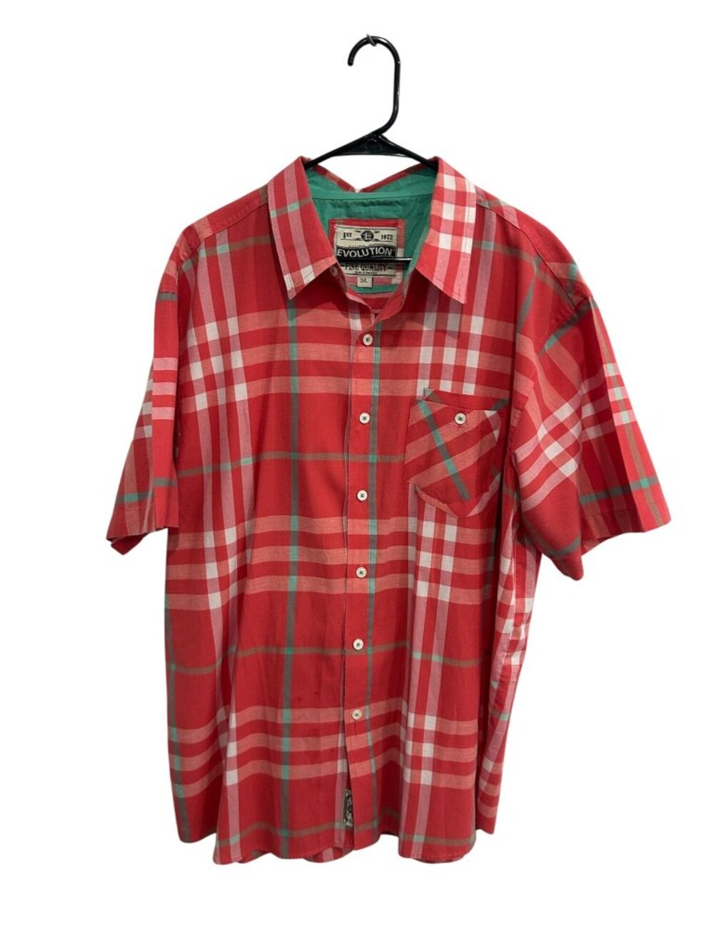 Evolution 3XL Mens Red Plaid Short Sleeve Button-Down Shirt Grungecore Retro